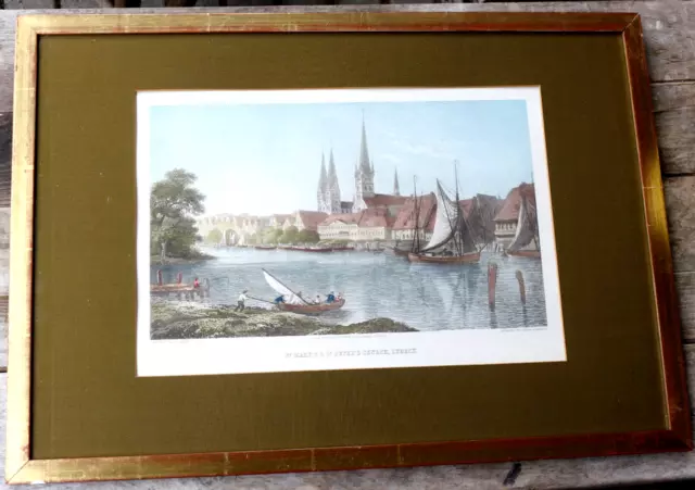 Lübeck. Kolorierter Stahlstich von J.H. Kernot nach R. Batty (1828). Gerahmt.