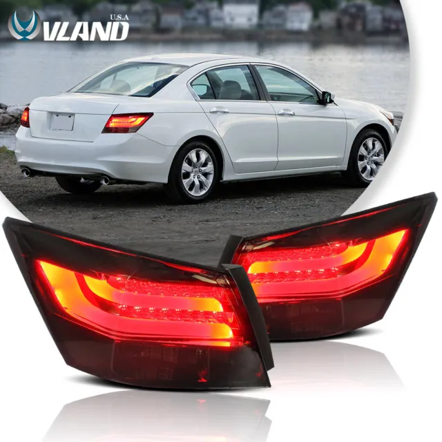 VLAND LED Tail Lights For 2008-2012 Honda Accord EX LX Sedan Tinted Rear Lamps