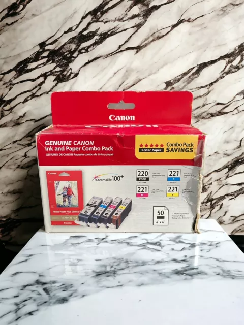 Canon Genuine Ink & Paper Combo Pack 220 PGBK 221 C 221 M 221 Y 50 Sheets Paper