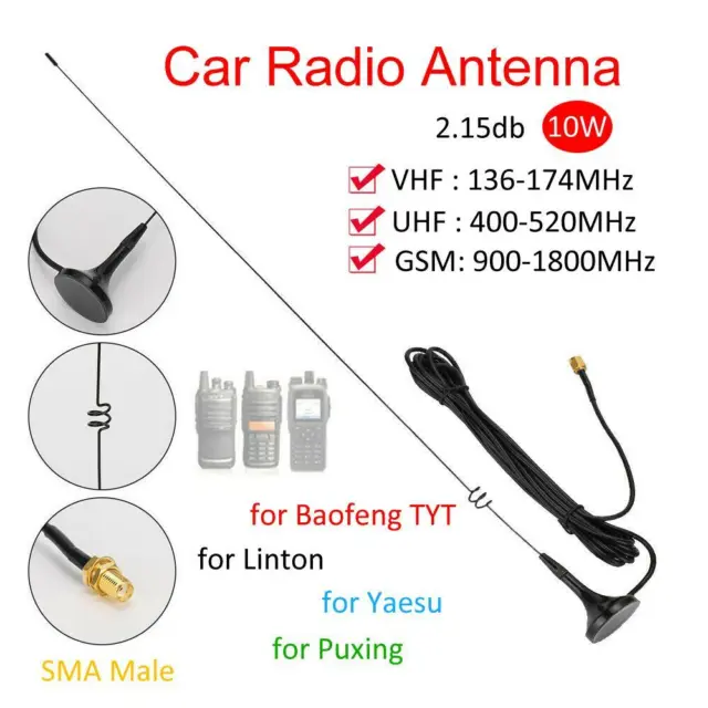 SMA-M Dual Band UHF VHF Antenna Magnetica Montata Veicolo per Baofeng UV5R