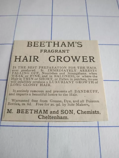 Beethams fragrant hair grower chemist Cheltenham   ADVERT 1884