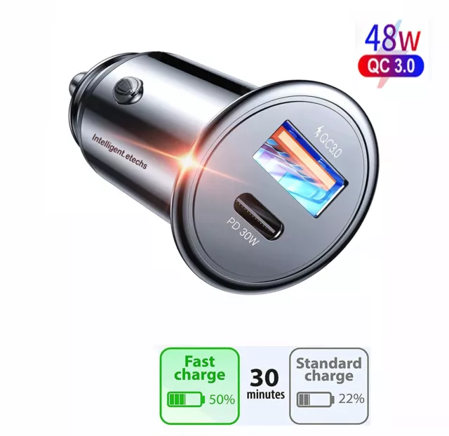 Car Charger USB C Fast Charging 48W QC 3.0 PD Mini Dual Port for iphone Samsung