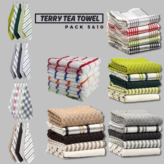 Pack Of 12 Terry 100% Cotton Tea Towels Set Dish Cloths Kitchen Cleaning Drying