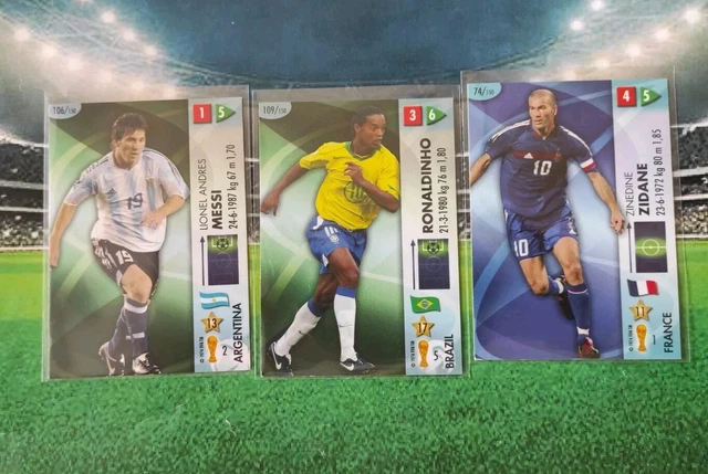 Lot De 3 Cartes Panini Rookie - Messi, Zidane, Ronaldinho - Coupe Du Monde 2006 Allemagne