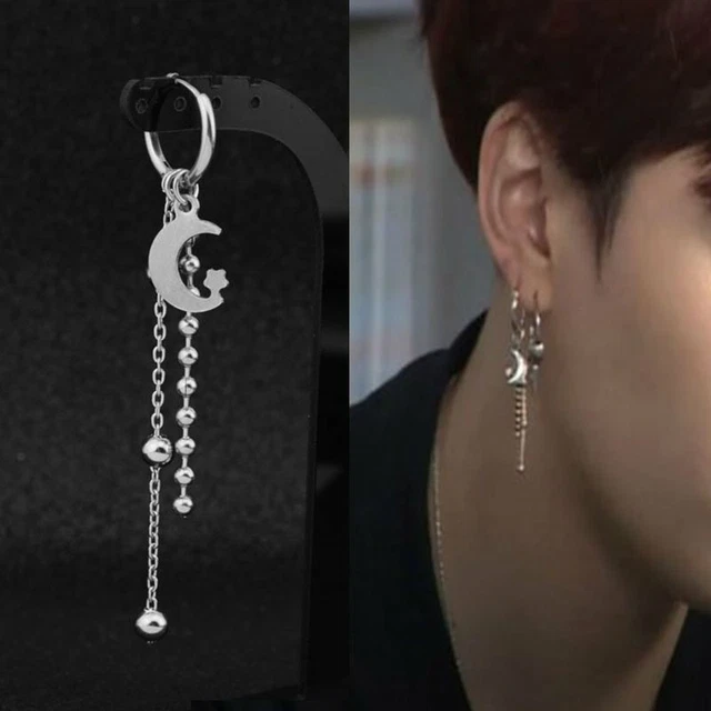 Fashion Stainless Steel Moon Star Beads Tassel Stud Earrings Drop Dangle Jewelry