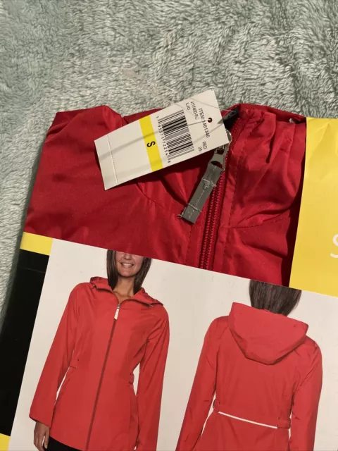 Jones New York Womens Zip-Front A-Line Hooded Raincoat Coat Small Red 2