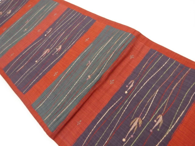 48654# Japanese Kimono / Vintage Fukuro Obi / Woven Abstract Floral Plants