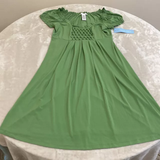 London Times Womens Green Scoop Neck Stretch Short Sleeve Fit & Flare Dress Sz 8