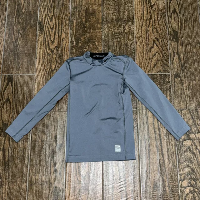 Nike Pro Warm Hyperwarm Boys Youth Grey Compression Longsleeve Mock Sz. Small