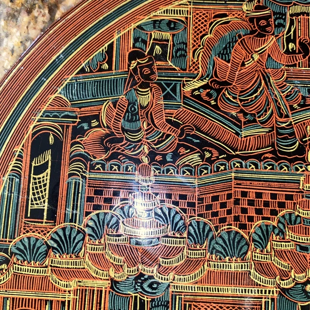 Antique Lacquer Betel Nut Burmese Cinnabar Box Early TOP PANEL OF LID ONLY 2