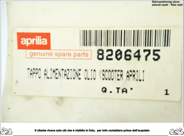 TAPPO ALIMENTAZIONE OLIO APRILIA  codice AP 8206475 ORIGINALE- NUOVO FONDO DI MA 2