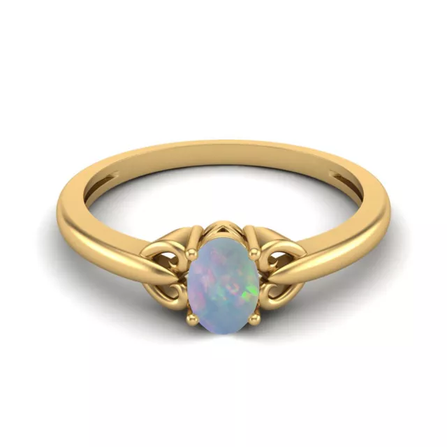 14k Gelbgold 6x4MM Ovale Form Opal Edelstein Solitaire Damen Versprechen Ring