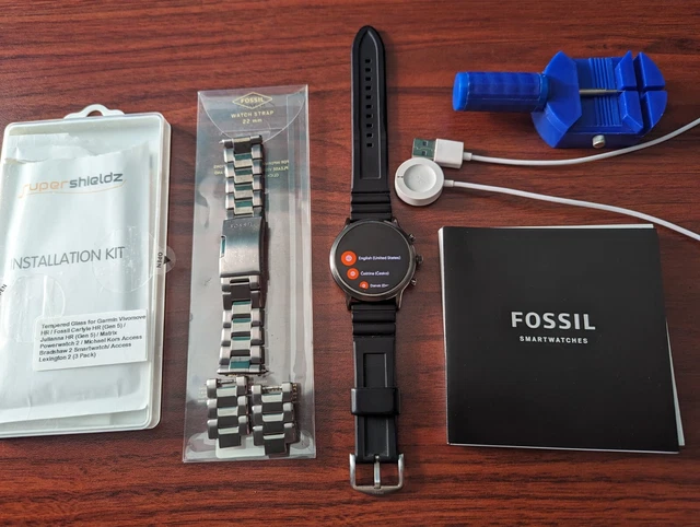 Fossil Gen 5 Smartwatch Carlyle HR 44mm Smoke Steel & Silicone Band FTW4024