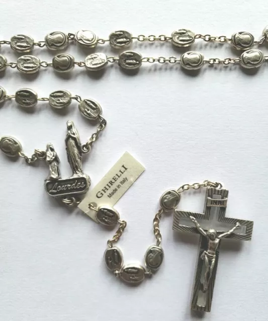 VTG NEW ROSARY Beads Ghirelli Our Lady Lourdes Metal Mary Medal ...