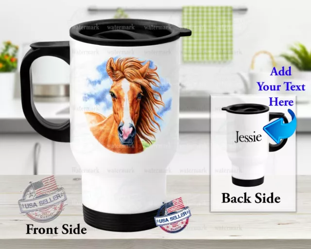 Personalized Stainless Steel Tumbler 14oz Travel Mug Horse Chestnut Mare / Name