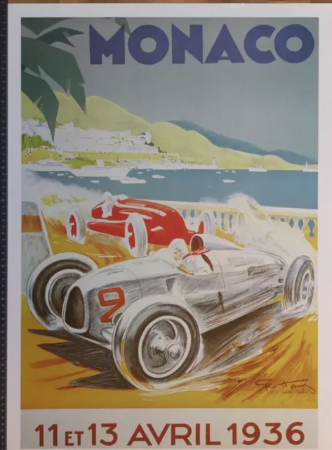 Poster Reprint, Rennplakat GP Monaco 1936, Auto Union, Alfa Romeo