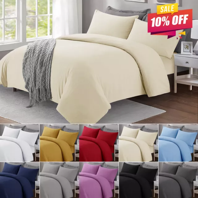 Luxury Duvet Cover & Pillowcase Plain Bedding Set Single Double Super King Size