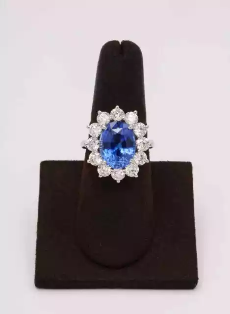 Stunning Ceylon Blue 7.56CT Sapphire With 2.83CT Round Cut CZ Halo Flower Ring