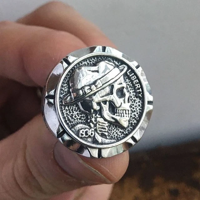 Hobo Nickel Brave Skull Rings Men's Biker Style Indian Mexican Gift Ring New