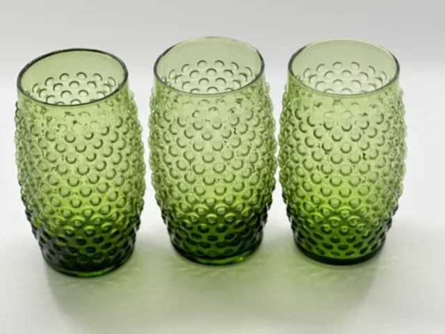 Green Hobnail Tumbler Drinking Glasses Set of 3,  300ml, 130cm Tall