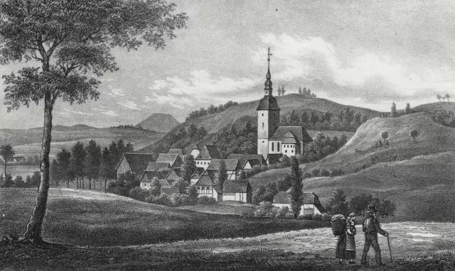 NIEDA / Niedów - Sachsens Kirchen-Galerie - Lithographie 1840