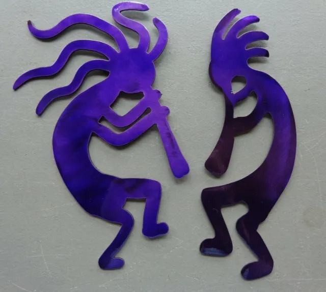 One Pair Small Kokopelli Musicians Metal Wall Art Each 8" Tall Different Colors