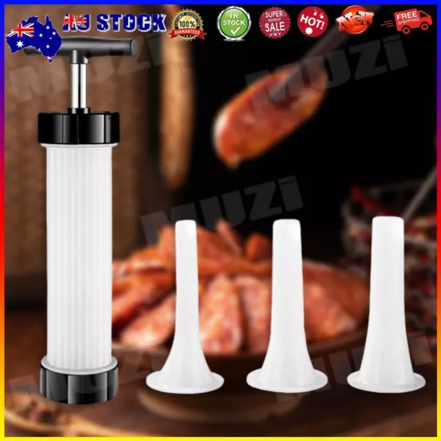 Manual Homemade Sausage Stuffer with 3 Filling Nozzles Meat Injector Tool Useful