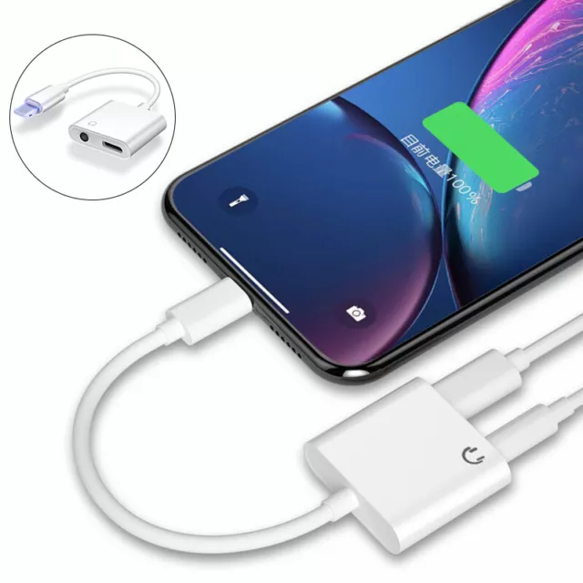 2 IN 1 Double Adaptateur 3.5mm Casque & Chargeur Pour IPHONE 8 Grandes X XS  *