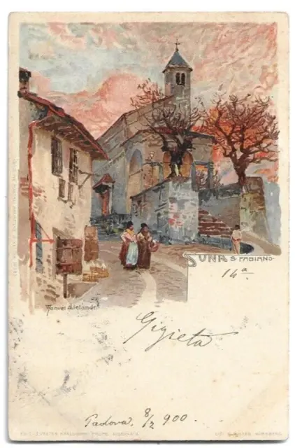 CARTOLINA DI VERBANIA ,SUNA - S. FABIANO - ILL. M. WIELAND - viaggiata 1900