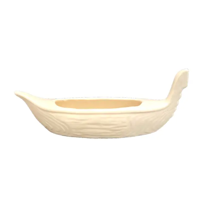 Vintage Pottery Viking Boat Canoe Planter Ivory Color Made in USA