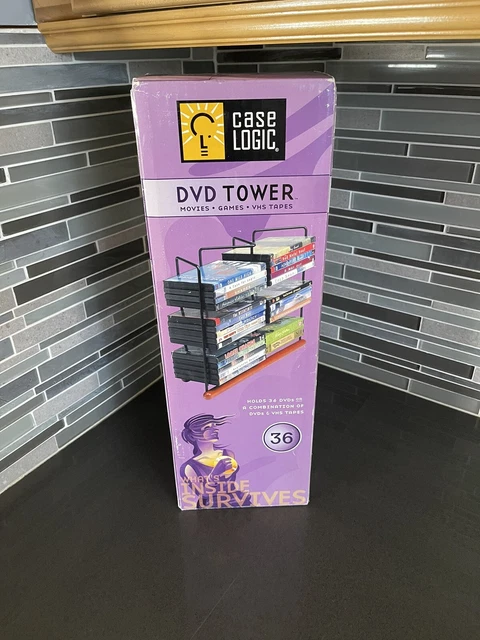 NW CASE Logic DVD CD Tower RACK Storage METAL Frame WOOD Base Contemporary SLEEK