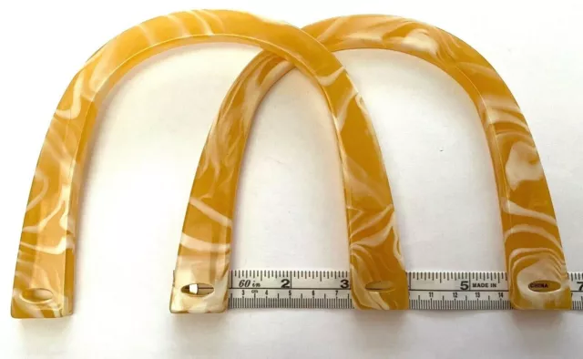 Pair (2) of U Shaped Bag Handles for Knitting or Sewing (Light Amber Marble )