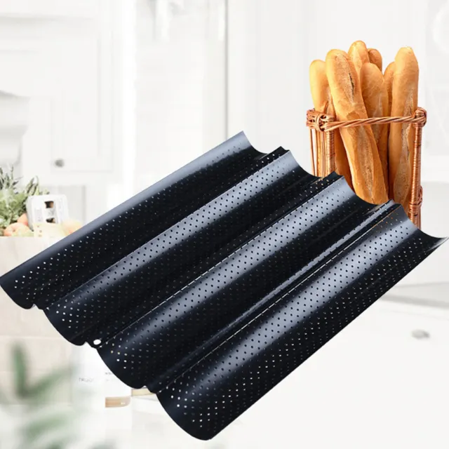 French Baguette Pan Non-Stick Bread Baking Loaf Mold Cooking Black Steel Tray