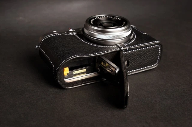 Handgefertigte Halb-Tasche Aus Echtem Leder Für Olympus E-PL9 – Schwarz, Mit Stativanschluss