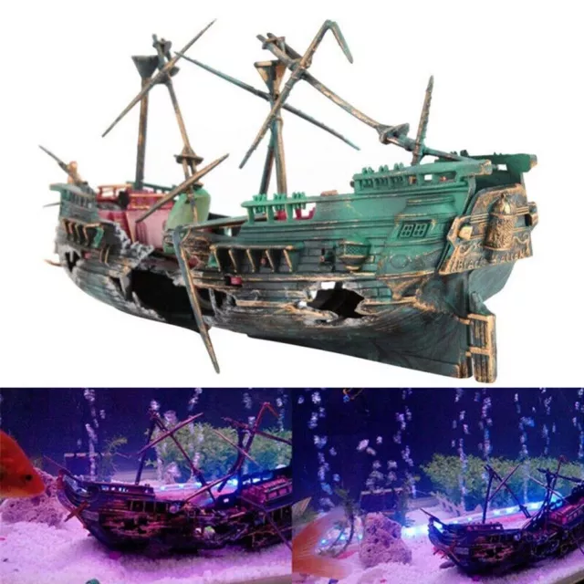 Aquarium Ornament Shipwreck  Air Split Shipwreck Fish Tank Cave Home Decor NEW