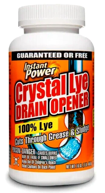 Instant Power Crystal Lye Drain Cleaner, 100% Lye - 16 oz.