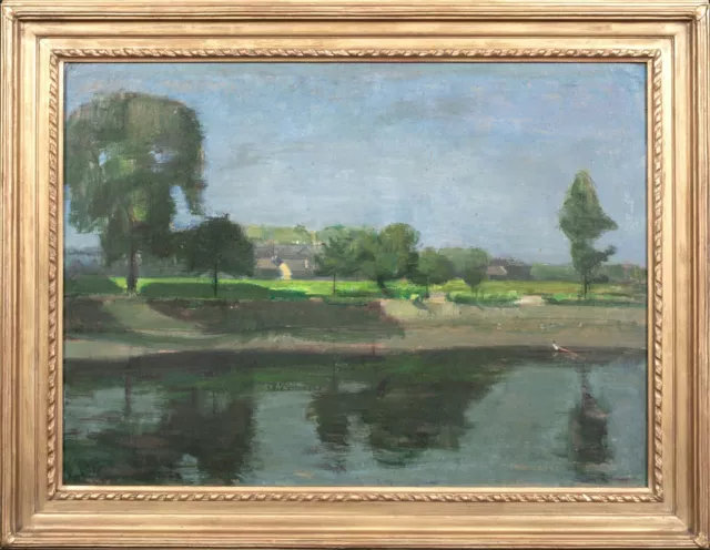 Early 20th Century English River Thames At Barnes Rowing Landscape RUSKIN SPEAR