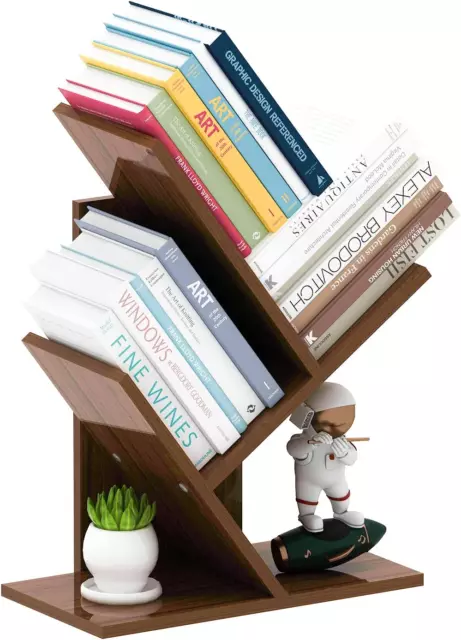 Tree Bookshelf, 3-Tier Book Storage Organizer Shelves Floor Standing Bookcase