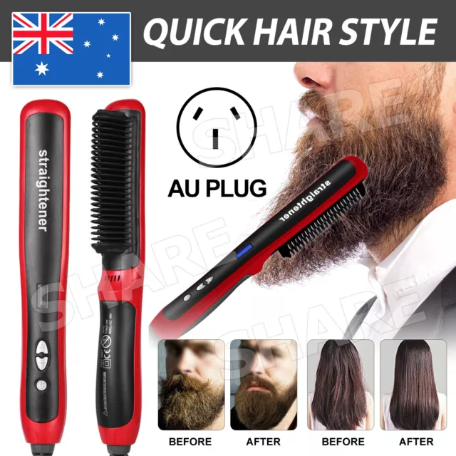 LCD Electric Quick Heated Beard Straightener Brush Hair Comb Curling Curler Show