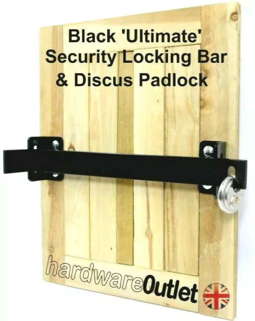 BLACK ULTIMATE Door SECURITY BAR 50 x 8mm Steel 70mm Ø Stainless PADLOCK