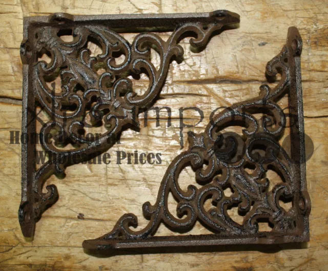6 Cast Iron Antique Victorian Style Brackets, Garden Braces Shelf Bracket