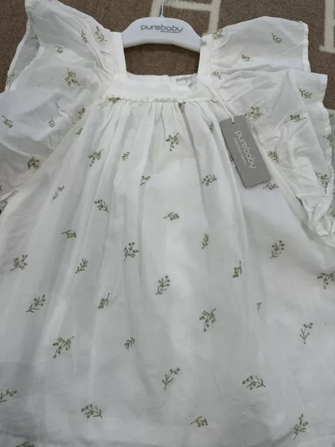 BNWT Purebaby Pure Baby Girls Dress White Size 12-18m Ruffled Sleeves RRP $70 2