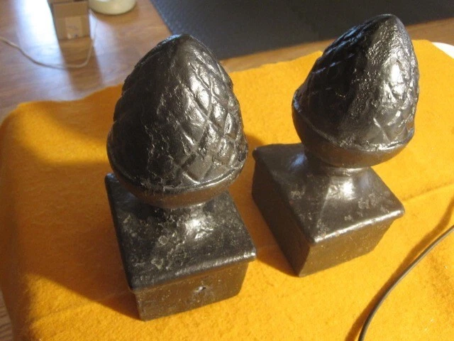 Two Antique Cast Iron Finials - Fence Post Toppers 8" Tall