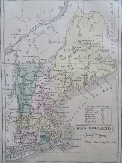 New England Massachusetts Maine New Hampshire Vermont 1859 Boynton mini map