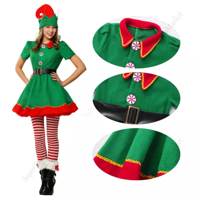 Adult Ladies/Kids Elf Costume Girls Santa's Little Helper Christmas Fancy Dress
