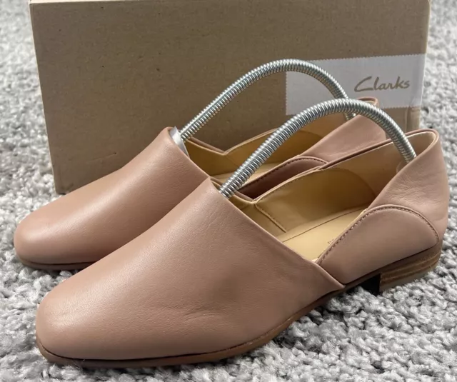 CLARKS PURE TONE Nude Pink Leather Slip On Shoes AL141351 Uk Size