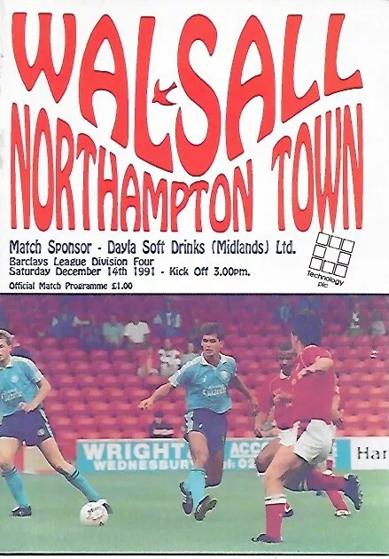 Walsall v Northampton Town (with insert) Division Four 14/12/91 (P) & 28/1/92