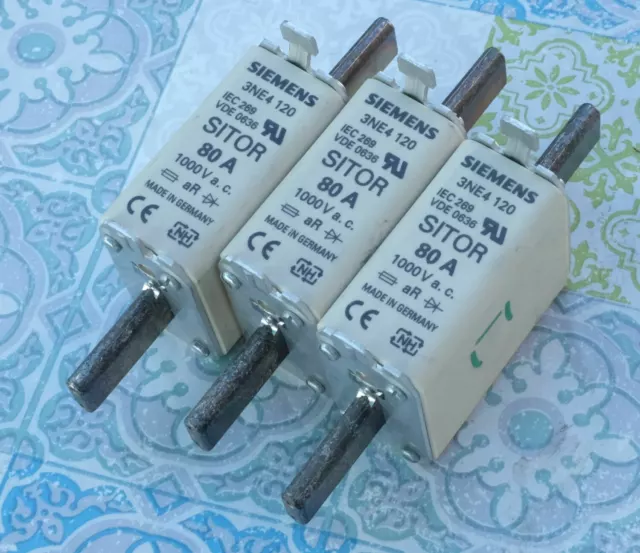 3X Siemens 3NE4120 fusible 80A taille 0 aR 1000V Lot de 3