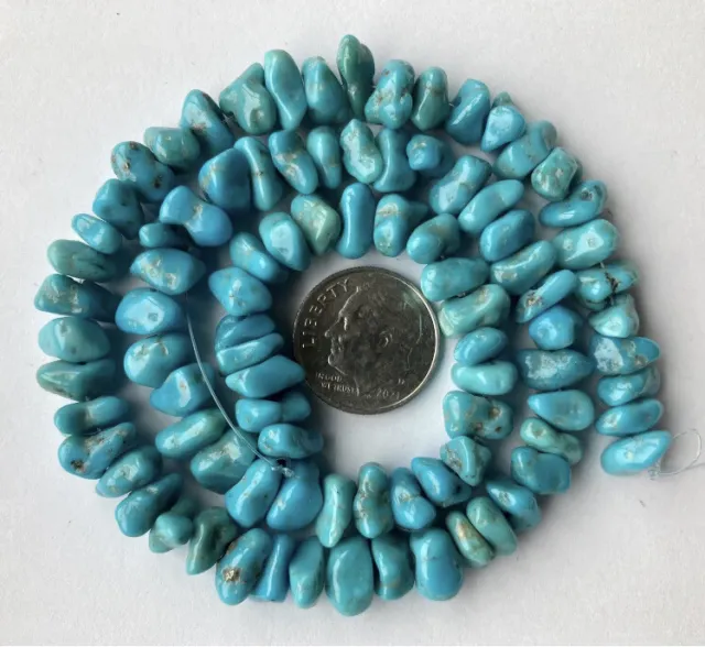 Old Stock Morenci Turquoise￼ Nugget￼ beads 15” strand 136 Carats MT201