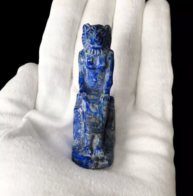 Rare Ancient Egyptian Antiquities Goddess Sekhmet as Amulet Made Lapis Lazuli